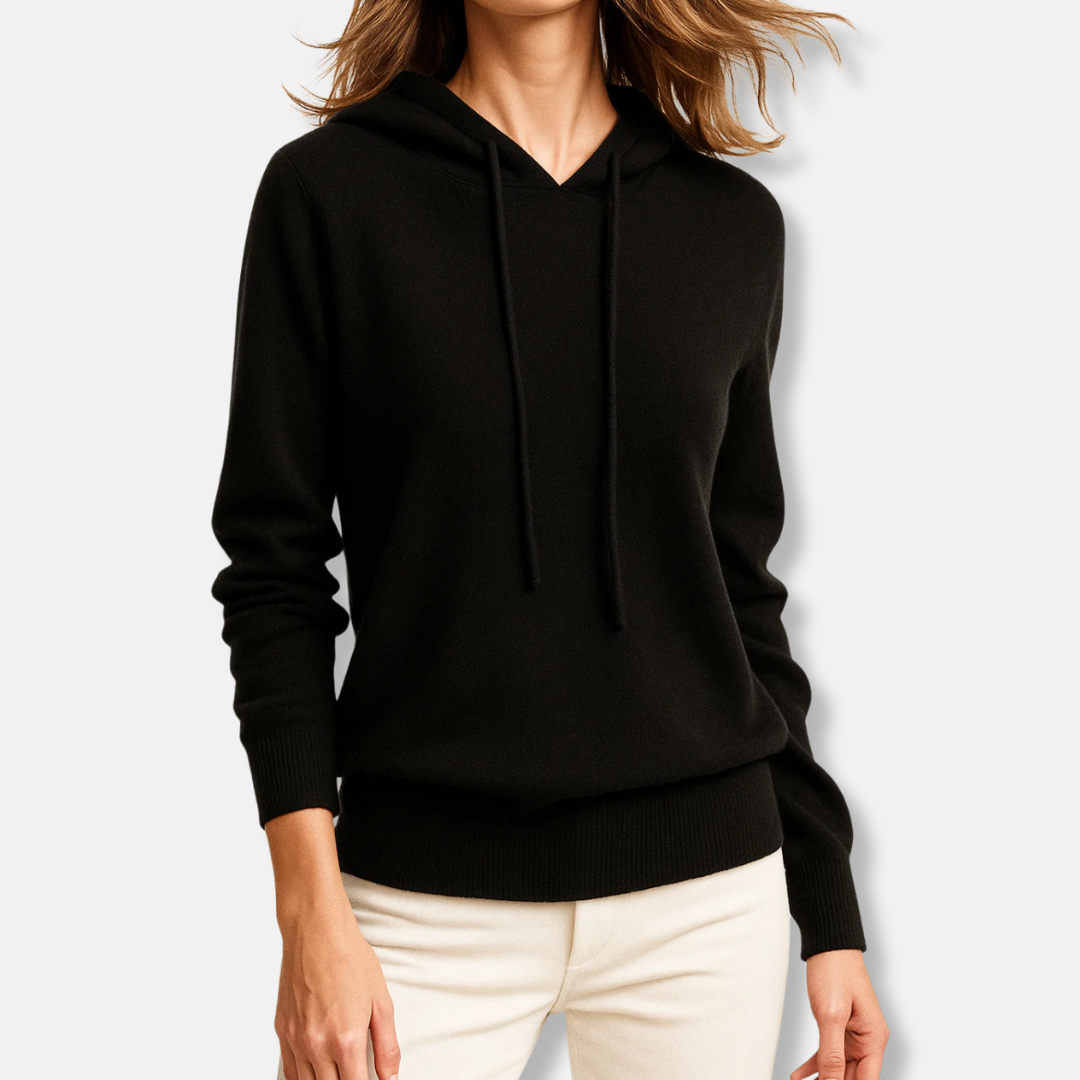 Women's cozy knit hoodie relaxed fit with raglan sleeves, sophisticated casual style in neutral tone