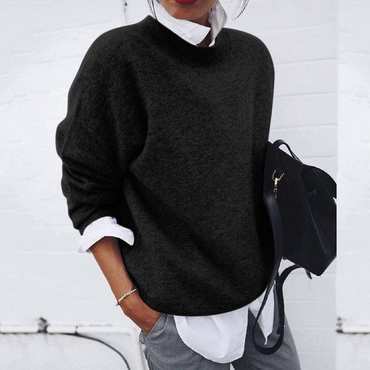 Women's soft round neck pullover sweater cozy knit everyday comfort relaxed fit wardrobe staple