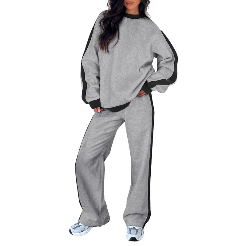 Relaxed gray sweatshirt matching set with soft breathable fabric and effortless loungewear silhouette