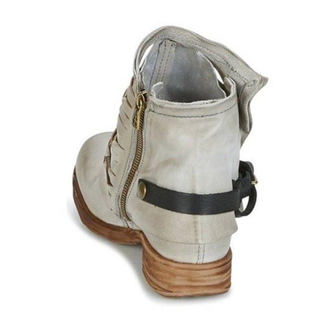 Women's casual short ankle boots in neutral tone with layered strap detail and vintage street style