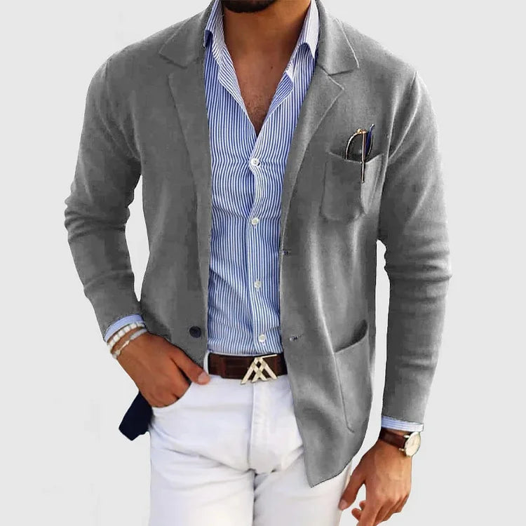Men's slim fit navy blazer lightweight single-breasted notch lapel 2-button professional jacket