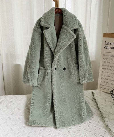 Wavlynn unisex faux fur coat beige lapel collar elegant plush texture side pockets warm outerwear