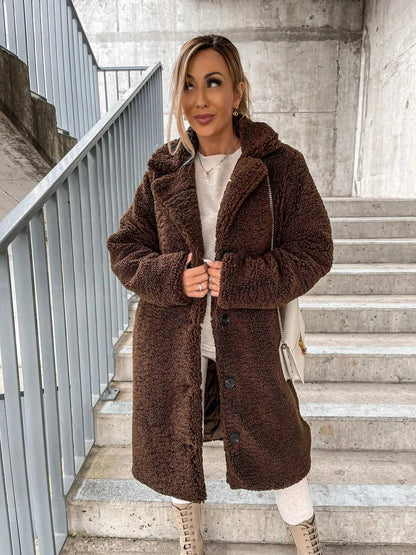 Women's ivory plush trench coat elegant cozy silhouette with cloud-soft insulating polyester fabric