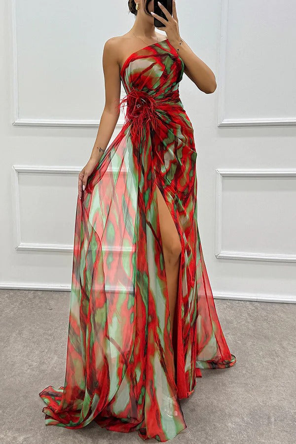 Vibrant maxi dress for women in flowing silhouette with elegant drape, perfect wedding guest style