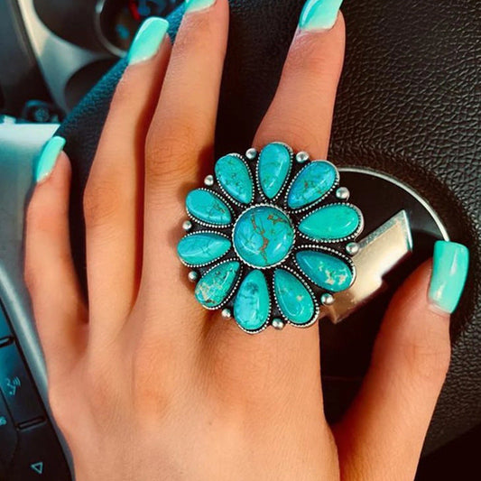 Floriana™ | Turquoise Alloy Flower Ring - WAVLYNN