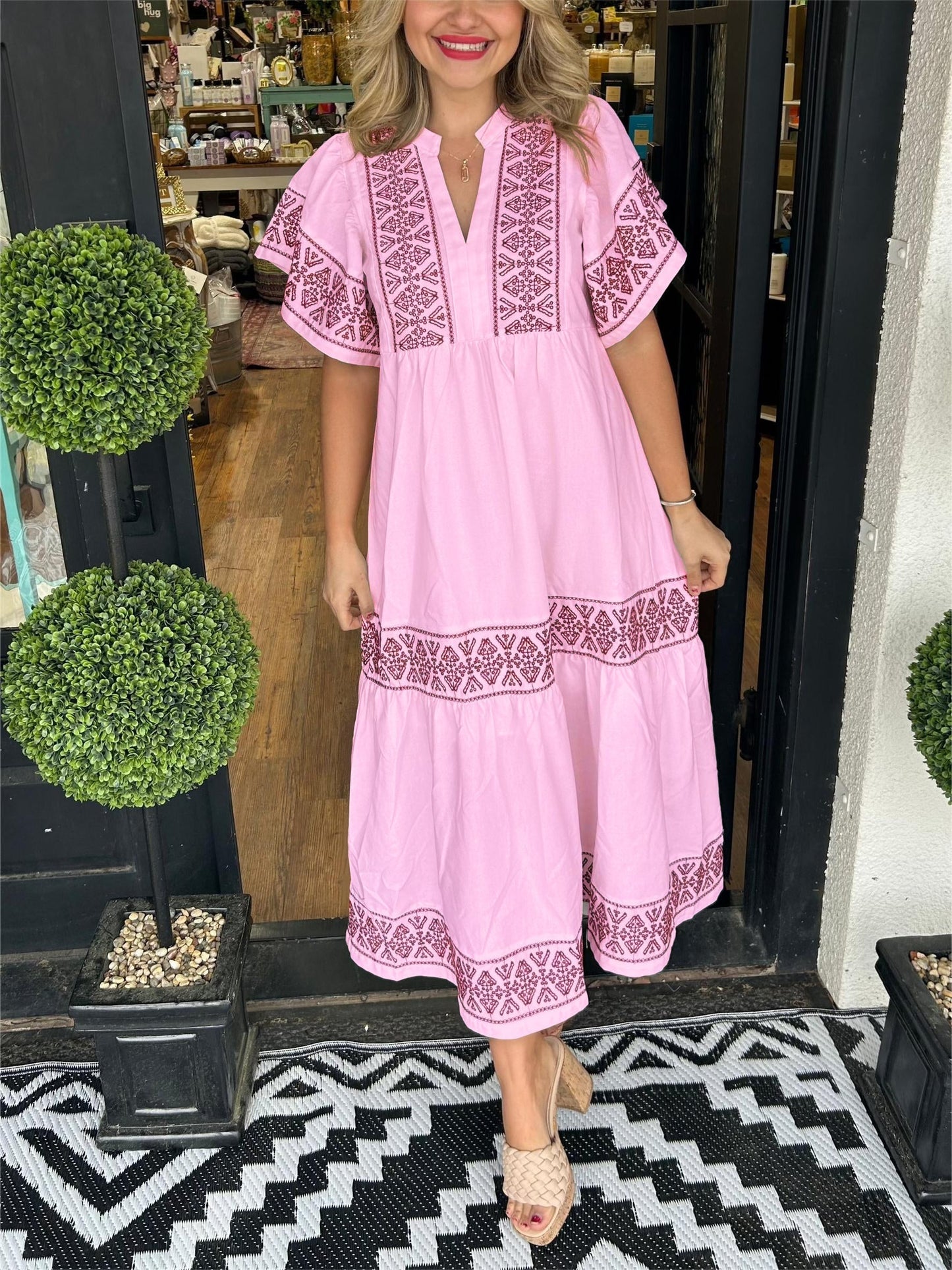 Women's boho flowy loose fit dress with tummy control and draped silhouette
