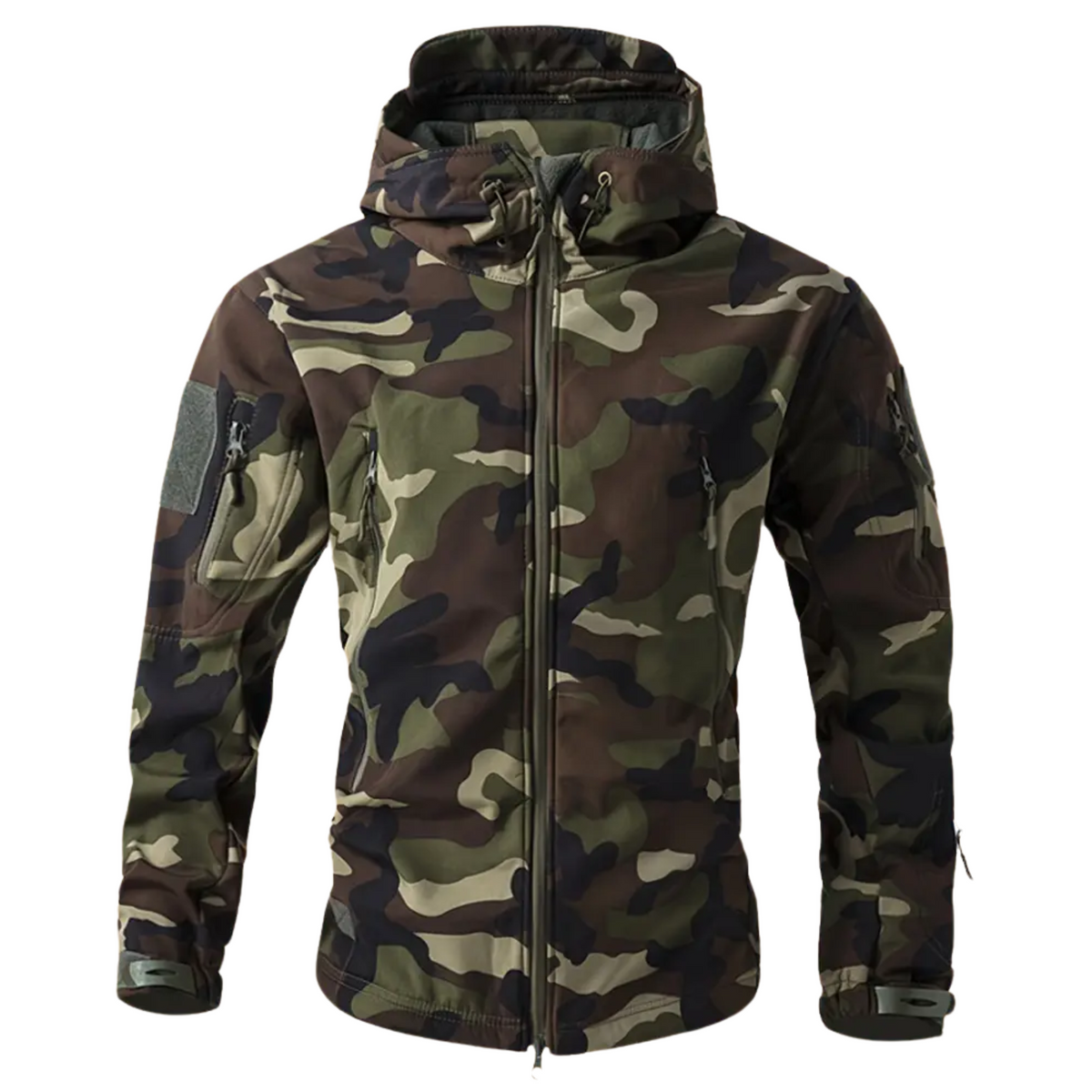 Black tactical windbreaker with athletic fit and reinforced wind-resistant shell for outdoor adventures