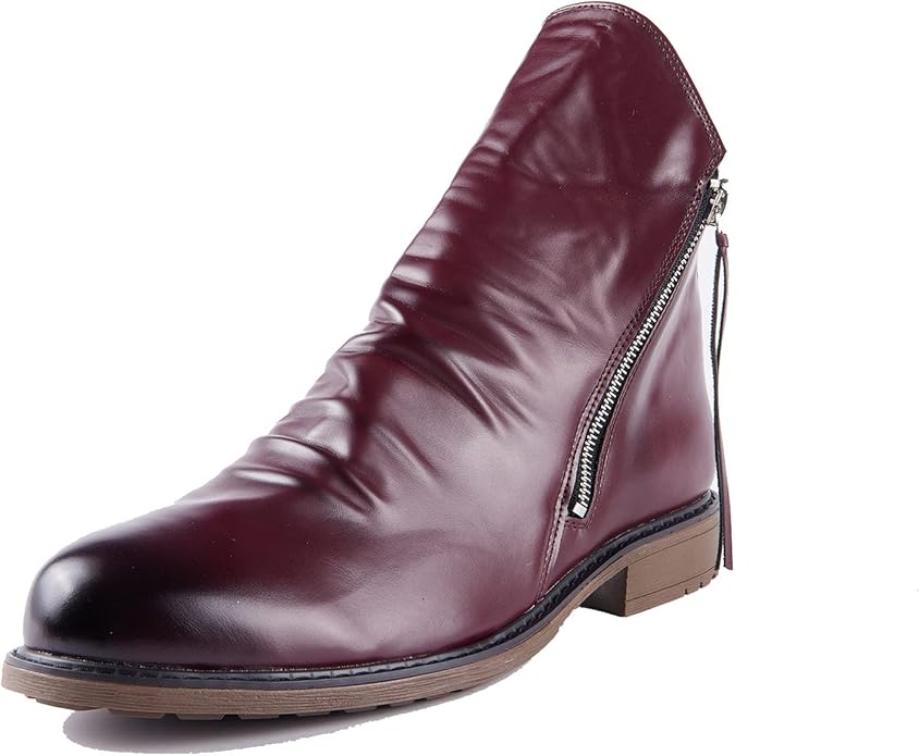 Men's brown leather ankle boots with side zipper, smart casual style and polished vegan leather upper