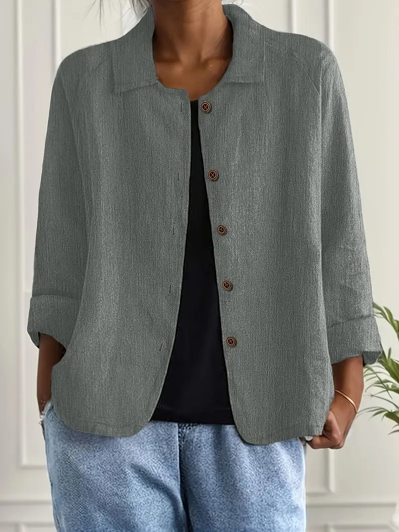 Denise classic light top in neutral tone, relaxed-fit layering piece with lightweight warmth for breezy days