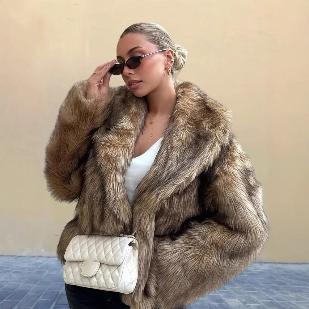 Wavlynn Bella women's faux fur coat luxe high-pile texture oversized collar winter style