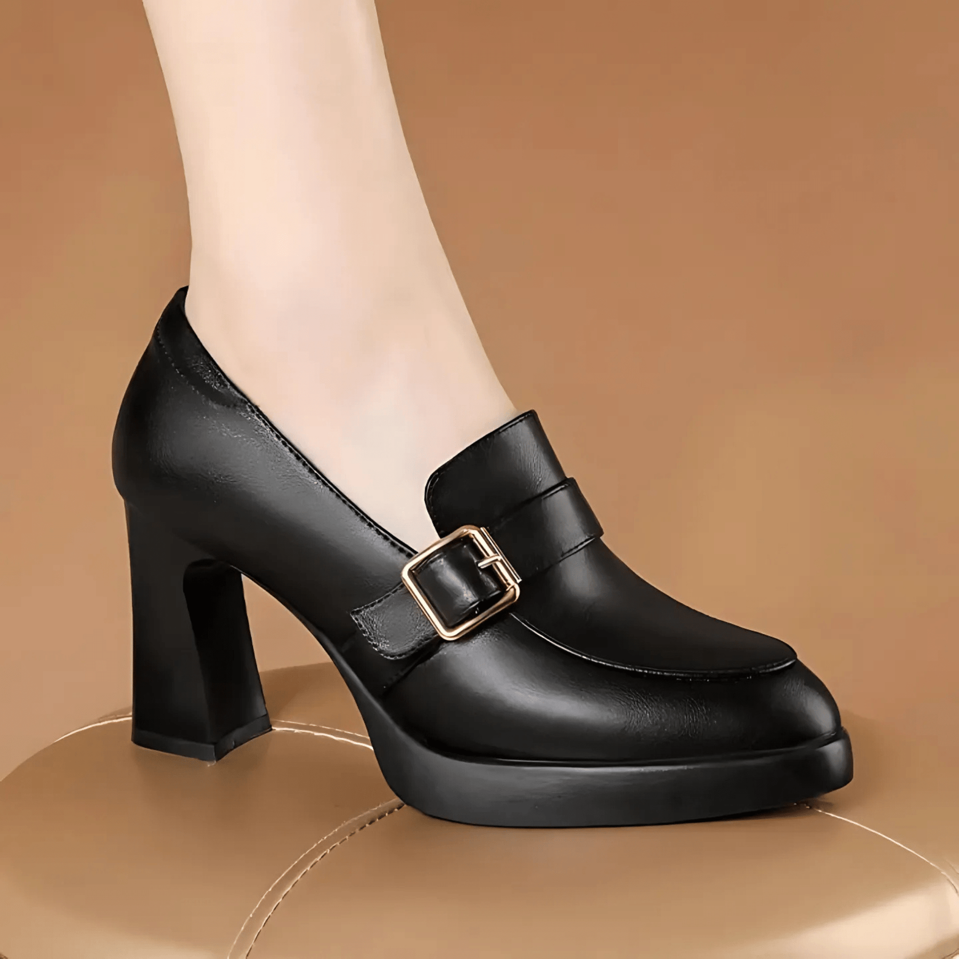 Black elegant comfort pumps with classic heel silhouette and cushioned insole support