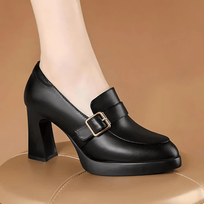 Black elegant comfort pumps with classic heel silhouette and cushioned insole support