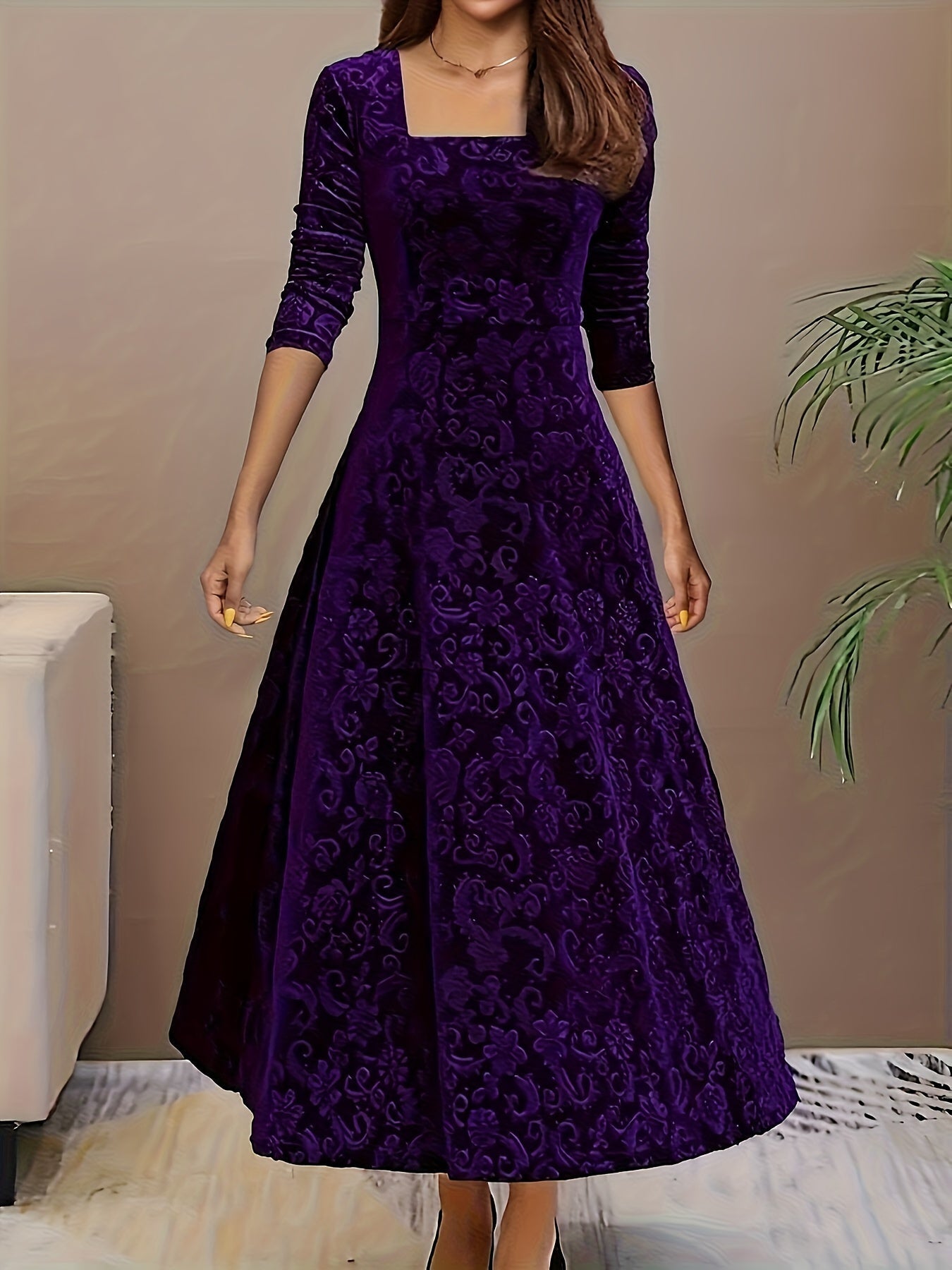 Stella elegant dress in rich plush fabric with sculpted silhouette and feminine timeless design