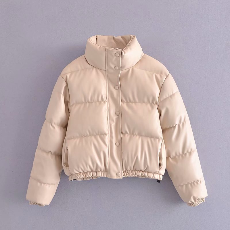Wavlynn unisex short puffer parka PU exterior cotton insulation warm winter coat sleek fit