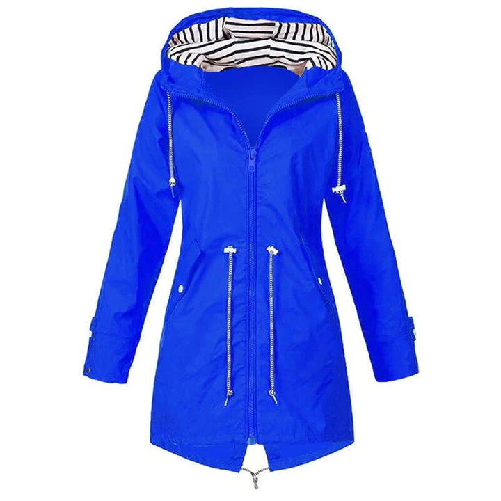 Women's lightweight hooded raincoat casual fit everyday weather-ready layering piece in neutral tone
