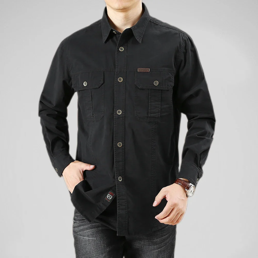 Vincent olive green multi-pocket cotton shirt structured relaxed fit timeless everyday style