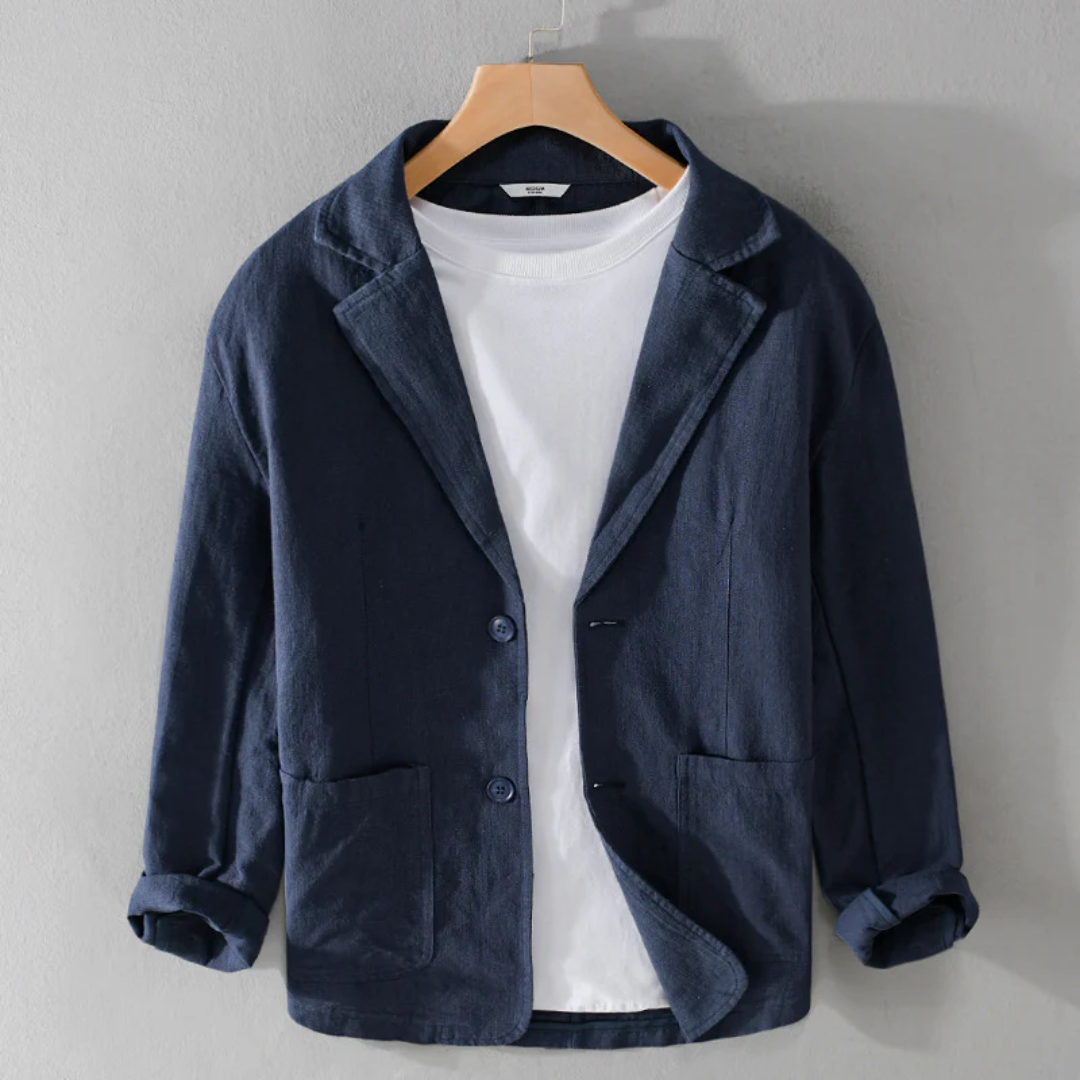 Jackson Essential relaxed-fit linen jacket in deep rich hue, individually dyed for a unique one-of-a-kind finish