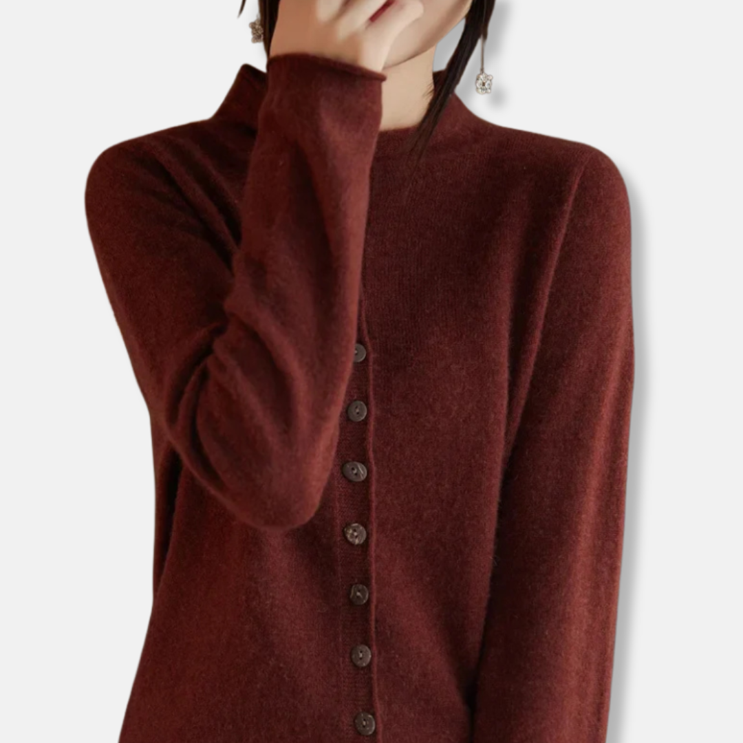 Women's wool knit cardigan sweater relaxed tailored fit button front spread collar cozy style