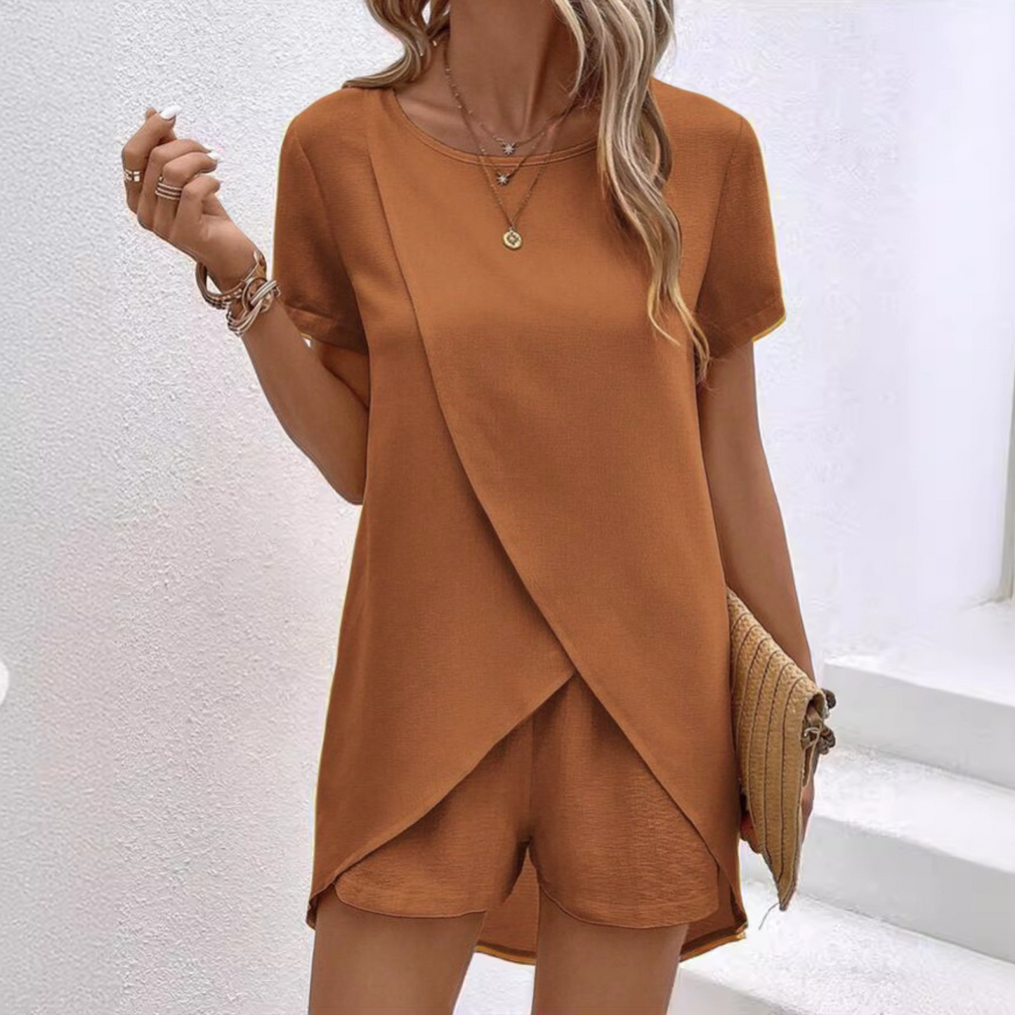 Ivory elegant co-ord lounge set relaxed fit lightweight matching top and bottoms summer style
