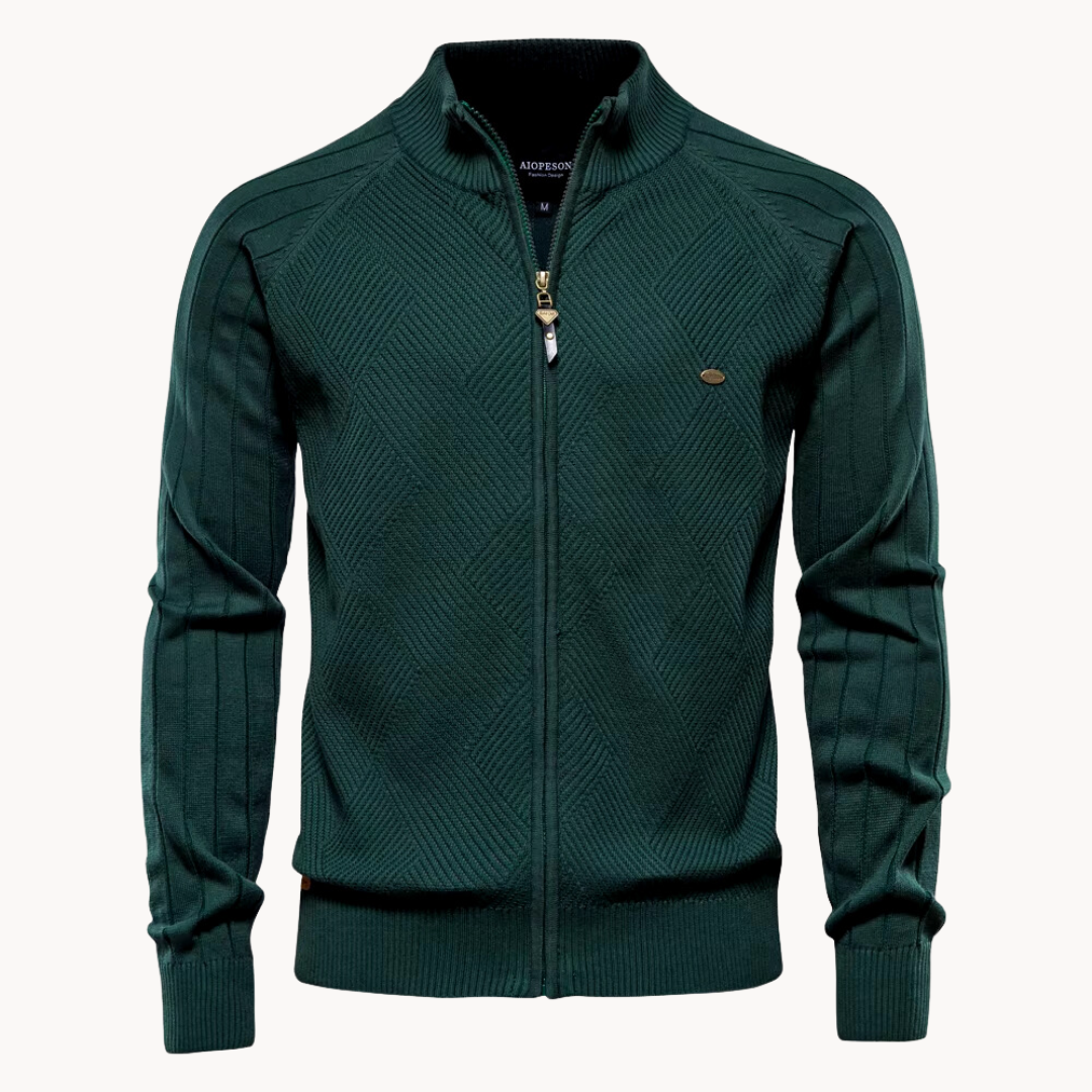 Men's wool blend knit jacket slim fit zip-up in neutral tones for casual everyday wear