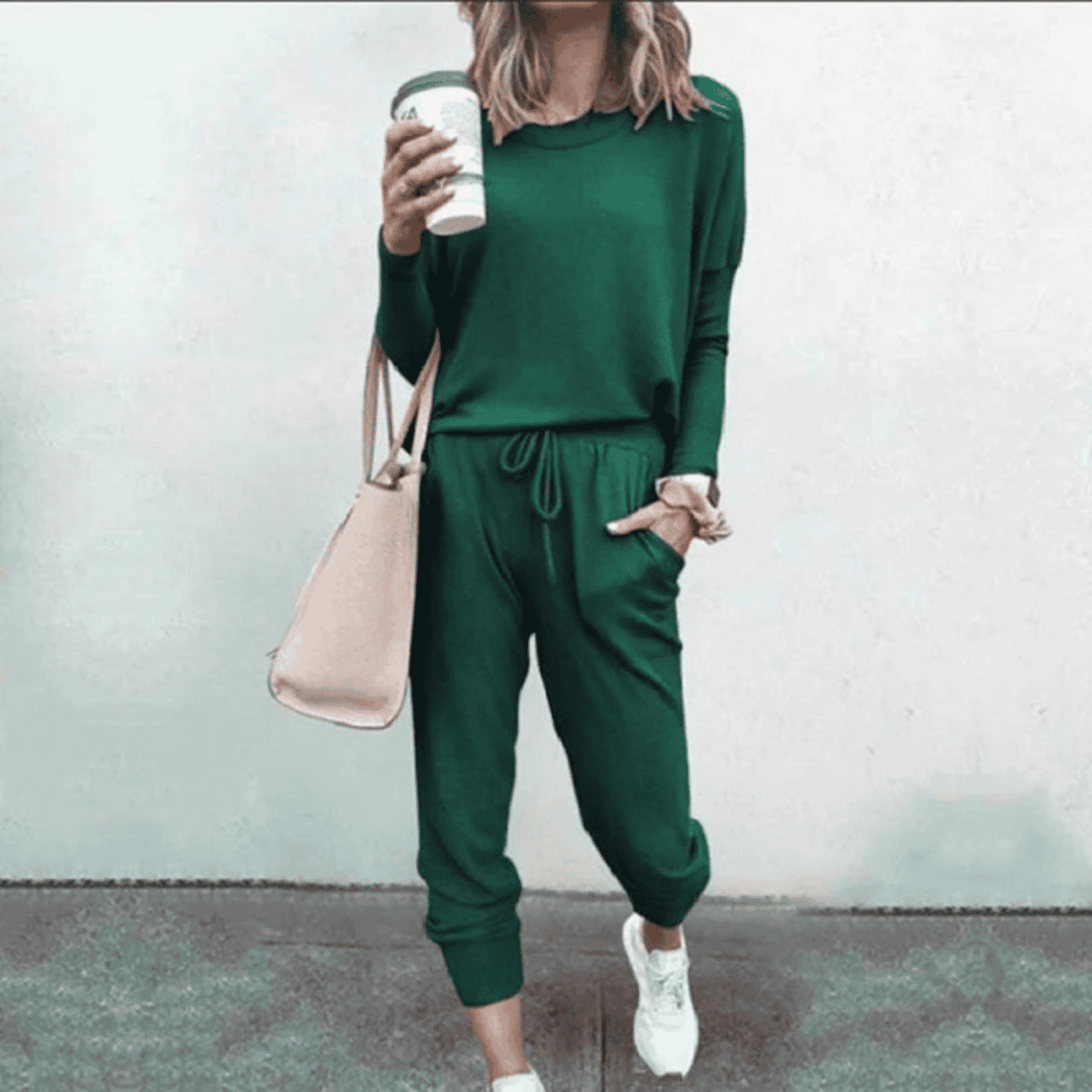 Women's gray relaxed jogger lounge set with coordinated top and loose-fit bottoms