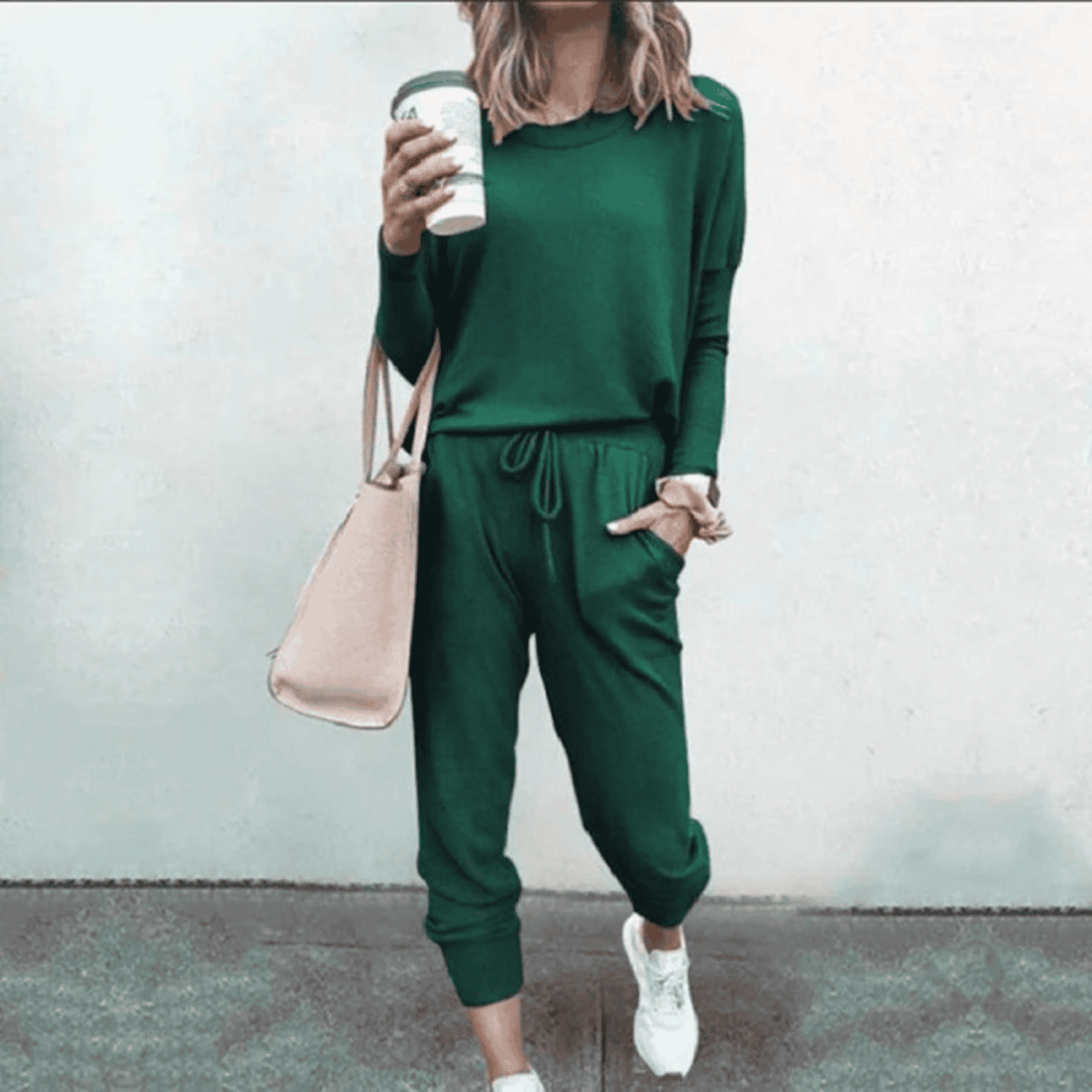 Women's gray relaxed jogger lounge set with coordinated top and loose-fit bottoms