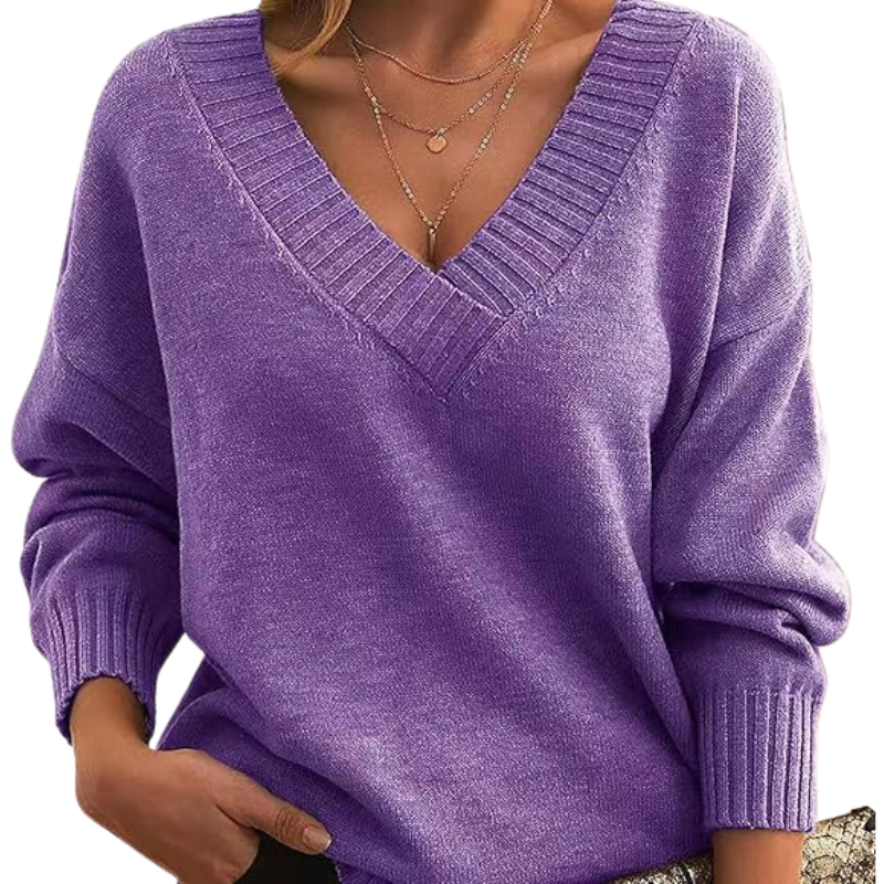 Wavlynn Jennifer women's v-neck wool-blend sweater relaxed fit cozy layering essential neutral tone