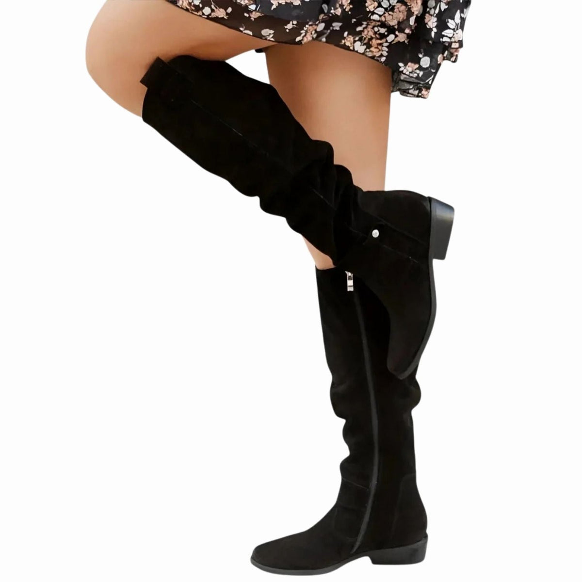 Women's knee high boots in brown suede and leather with side zip closure for fall winter