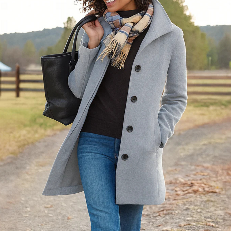 Aubrey classic wool-blend coat straight silhouette button-front closure timeless elegant style