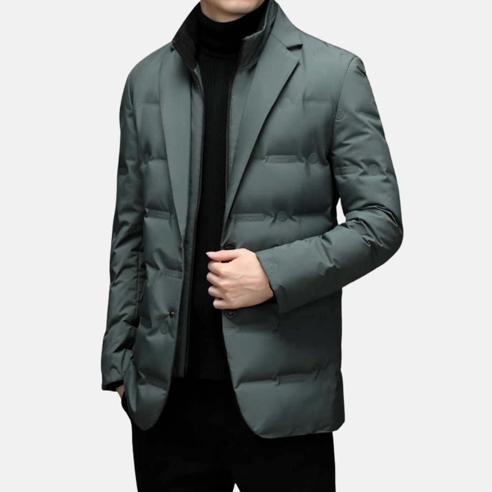 Men's quilted duck down jacket tailored fit two-button front insulated outerwear for spring autumn