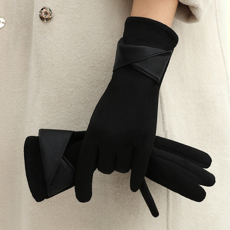 Melora touchscreen gloves black suede windproof velvet-lined women's winter accessory