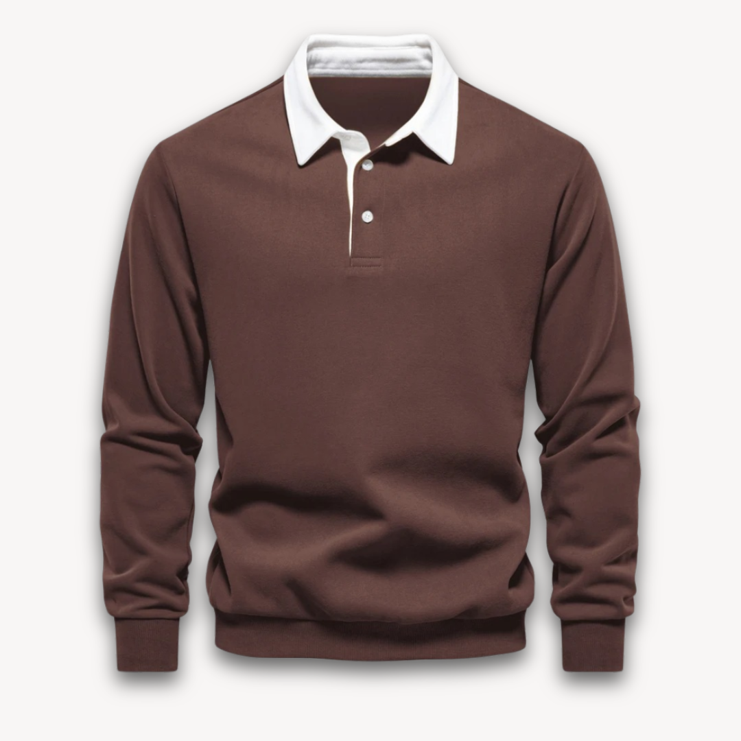 Navy regular fit men's polo sweater long sleeve soft knitted natural fiber knitwear