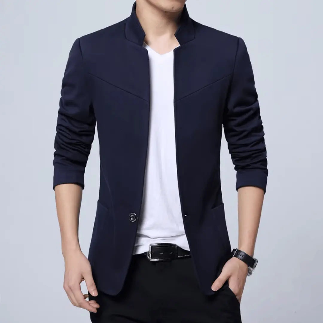 Men's navy lightweight executive blazer tailored comfort fit breathable fabric boardroom style