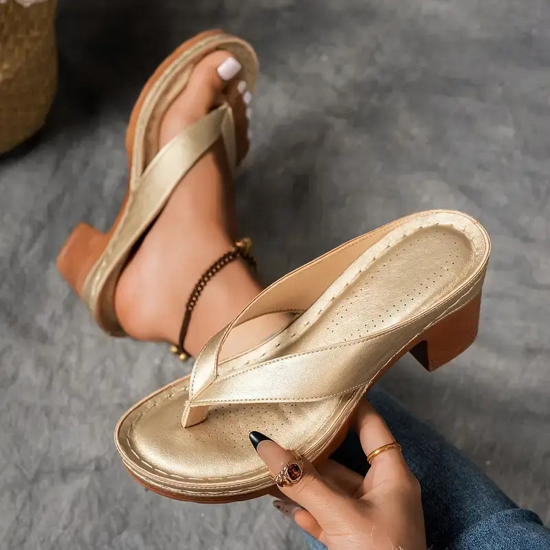 Mavine orthopedic slip-on sandals with chunky heel, cushioned support, and clean solid-hue design