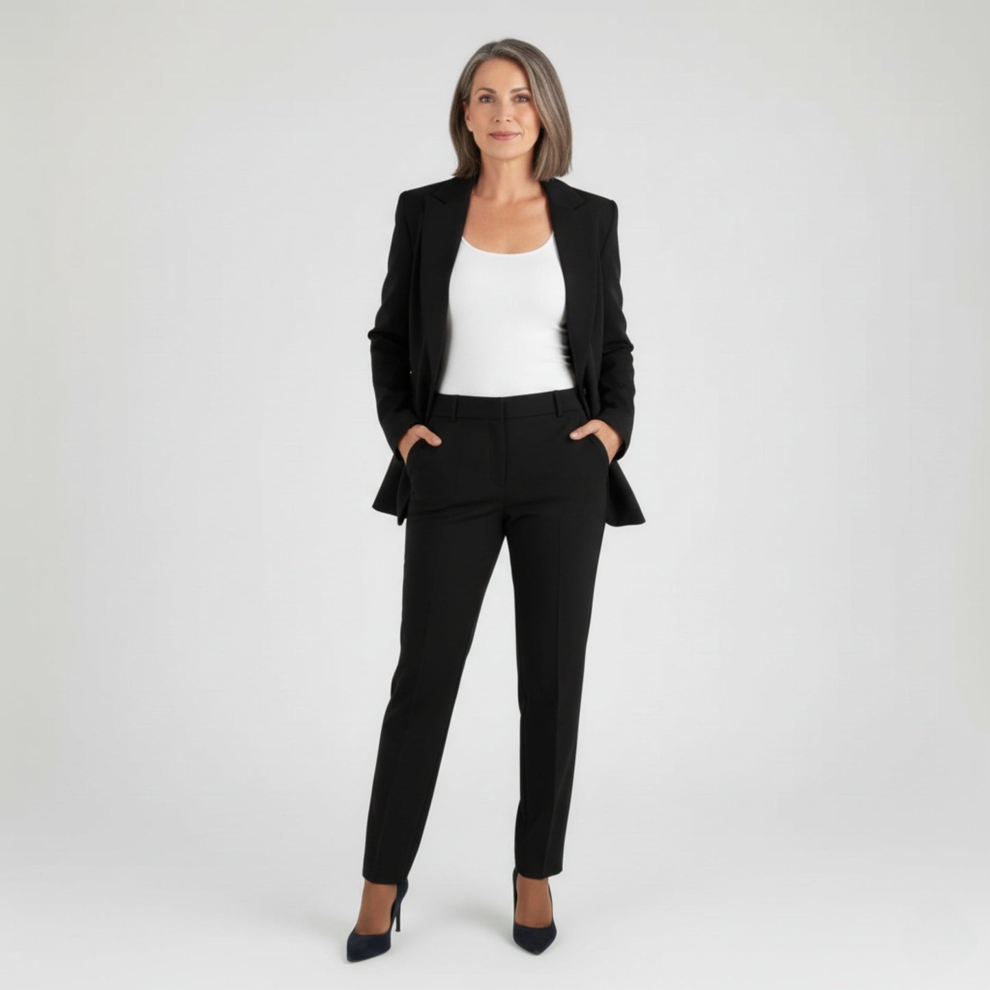 Women's navy Nordic Flair tailored pantsuit blazer and trousers elegant business formal wear