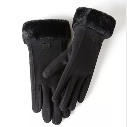 Ella black windproof knit winter gloves with plush lining and touchscreen-compatible fingertips