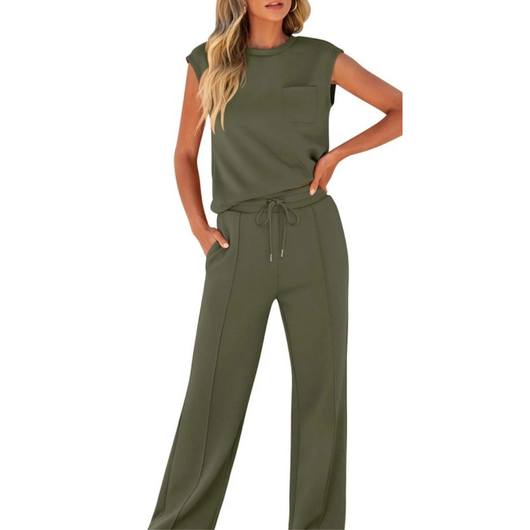 Women's soft lounge co-ord set casual summer relaxed drape lightweight breathable two-piece outfit