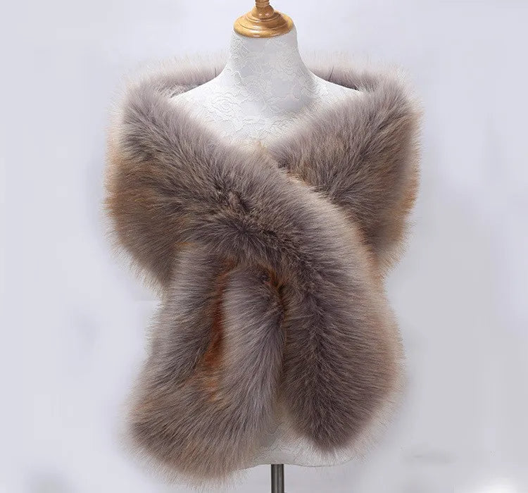 Ivory wrap shawl with plush faux fur trim, elegant shoulder coverage for formal occasions