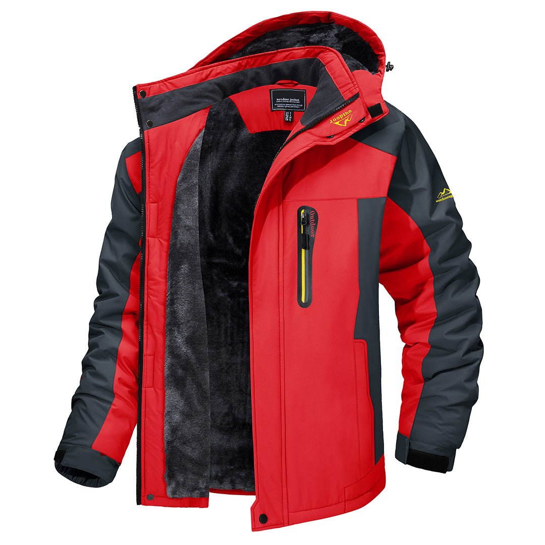 Men's heavy-duty zip-up winter jacket with insulated lining, rugged outdoor style in neutral tones
