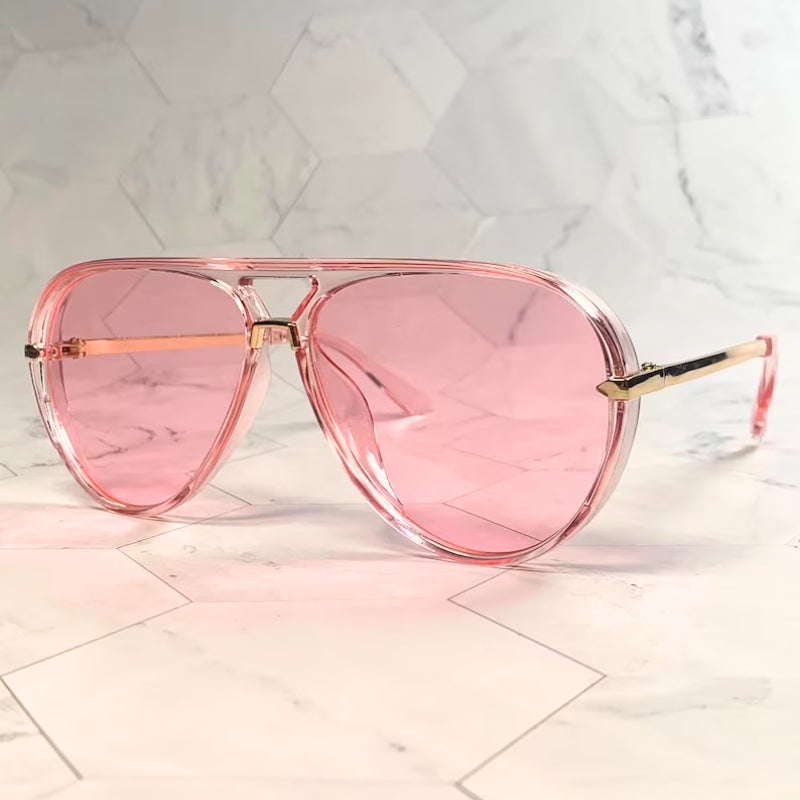 Westley 70s aviator sunglasses with gradient lenses, sculpted acetate frames, and gold metal arms