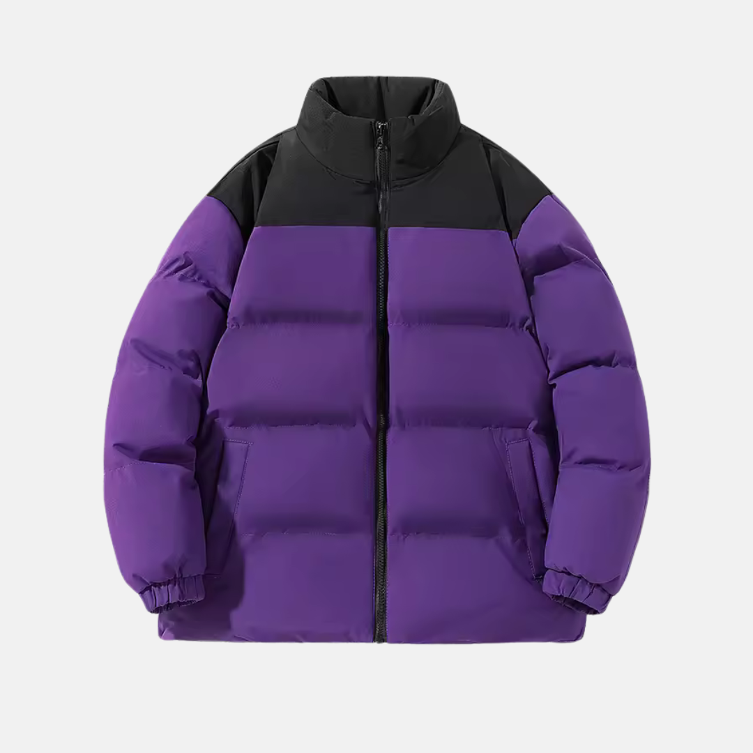 Men's navy quilted padded jacket relaxed fit stand collar water-resistant insulated coat