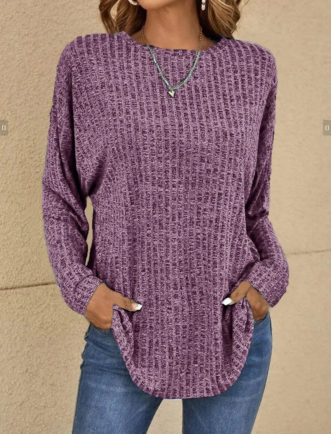 Women's relaxed fit ribbed knit pullover sweater long sleeve casual soft texture