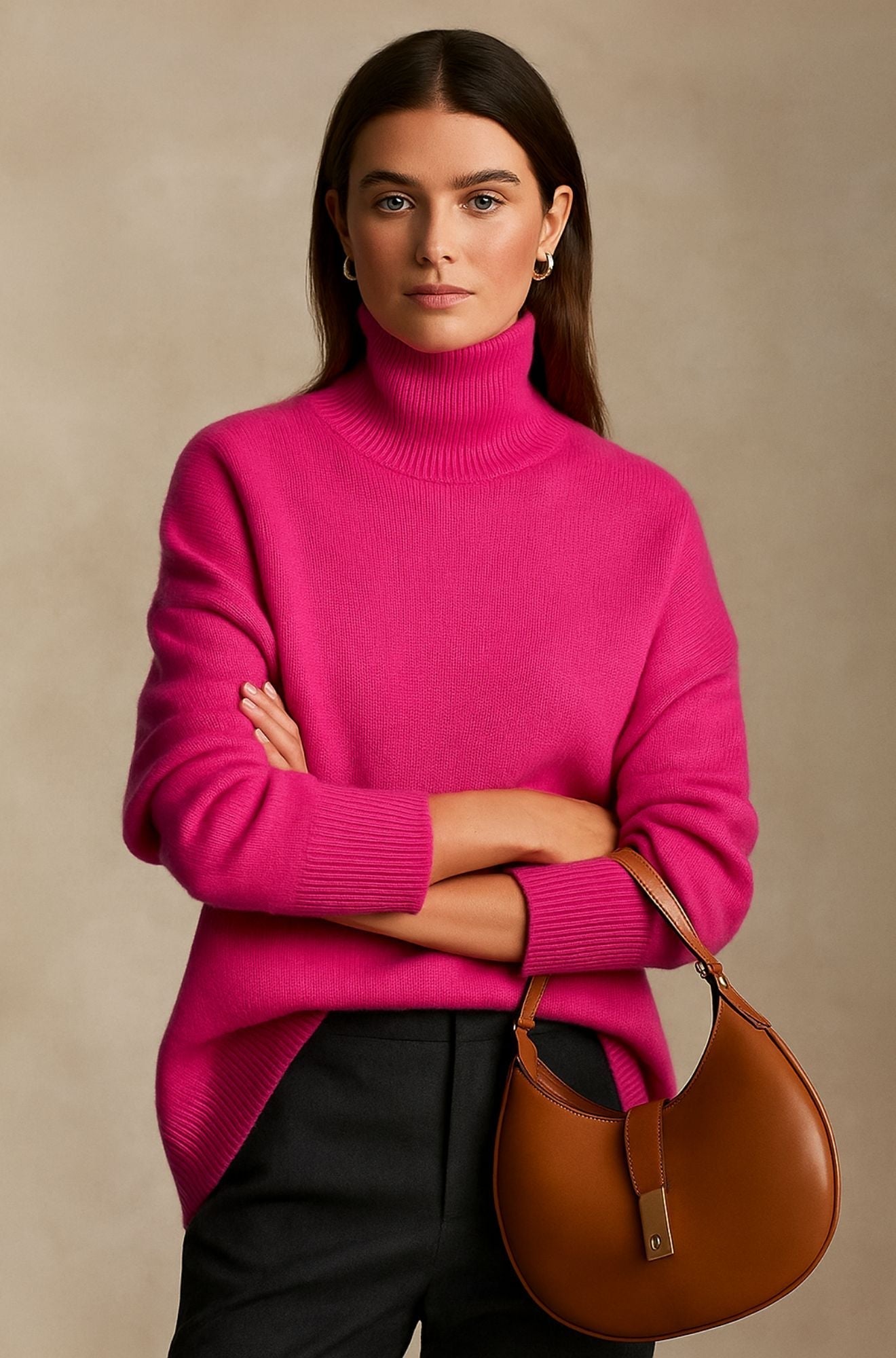 Renata elegant women's cream knit sweater with feminine drape and ultra-soft luxurious silhouette