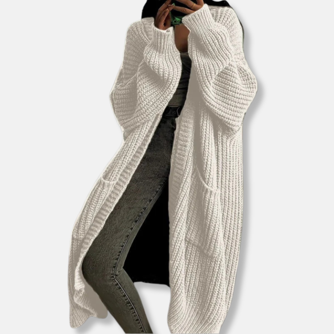 Women's ribbed knit oversized maxi cardigan open front with pockets, cozy everyday layer