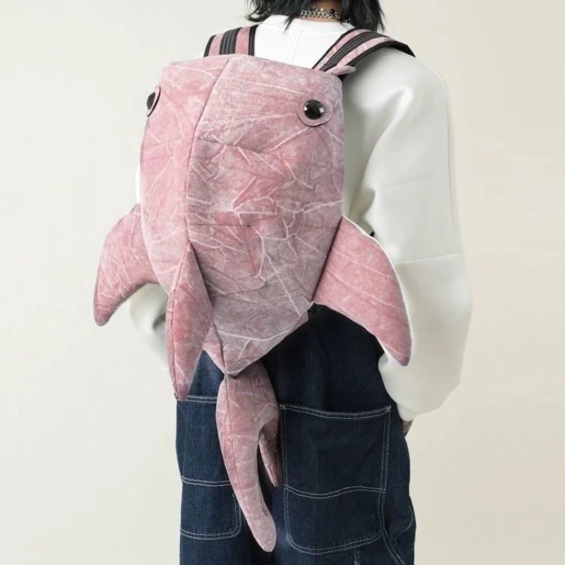 Kids shark-themed backpack spacious durable soft design secure zipper school beach everyday use
