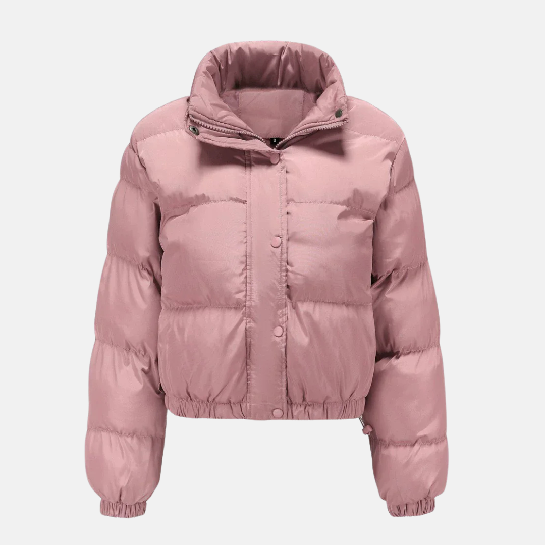 Women's oversized cropped quilted puffer jacket water-resistant button-front winter coat