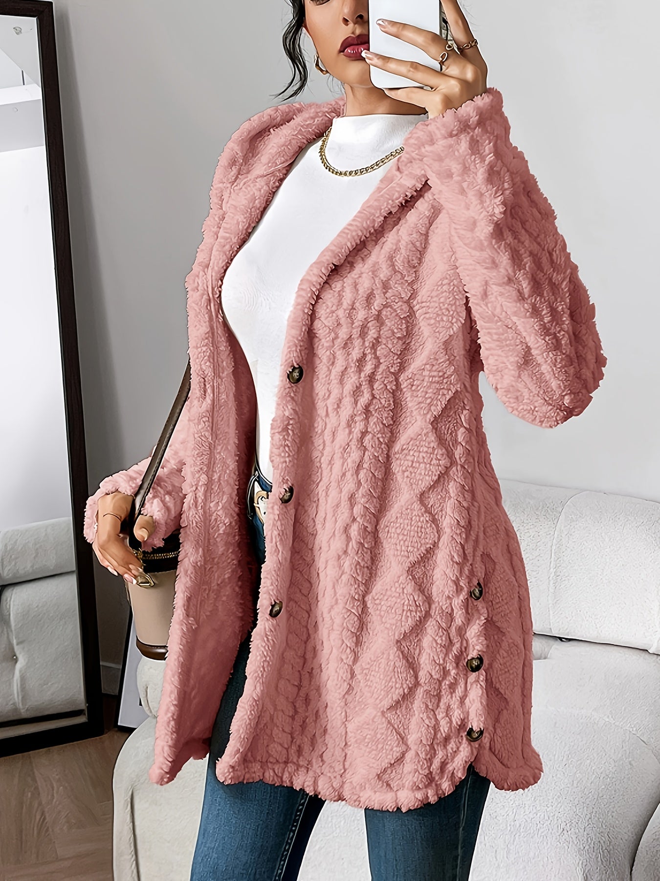 Adriana plush hooded cardigan cozy relaxed fit ultra-soft velvet-touch layering essential for women