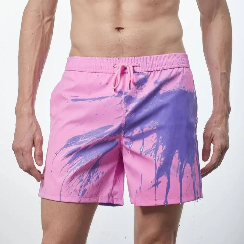 Men's color-changing boardshorts temperature-reactive swim trunks with dynamic heat-responsive fabric