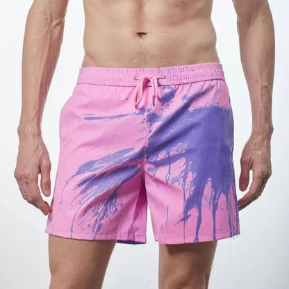 Men's color-changing boardshorts temperature-reactive swim trunks with dynamic heat-responsive fabric