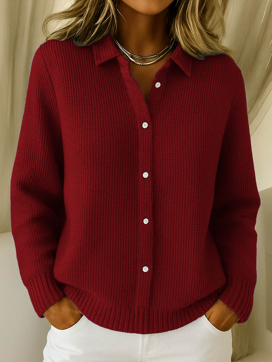 Adrianna classic button cardigan in neutral tones, relaxed-fit knit layer with minimalist front button closure